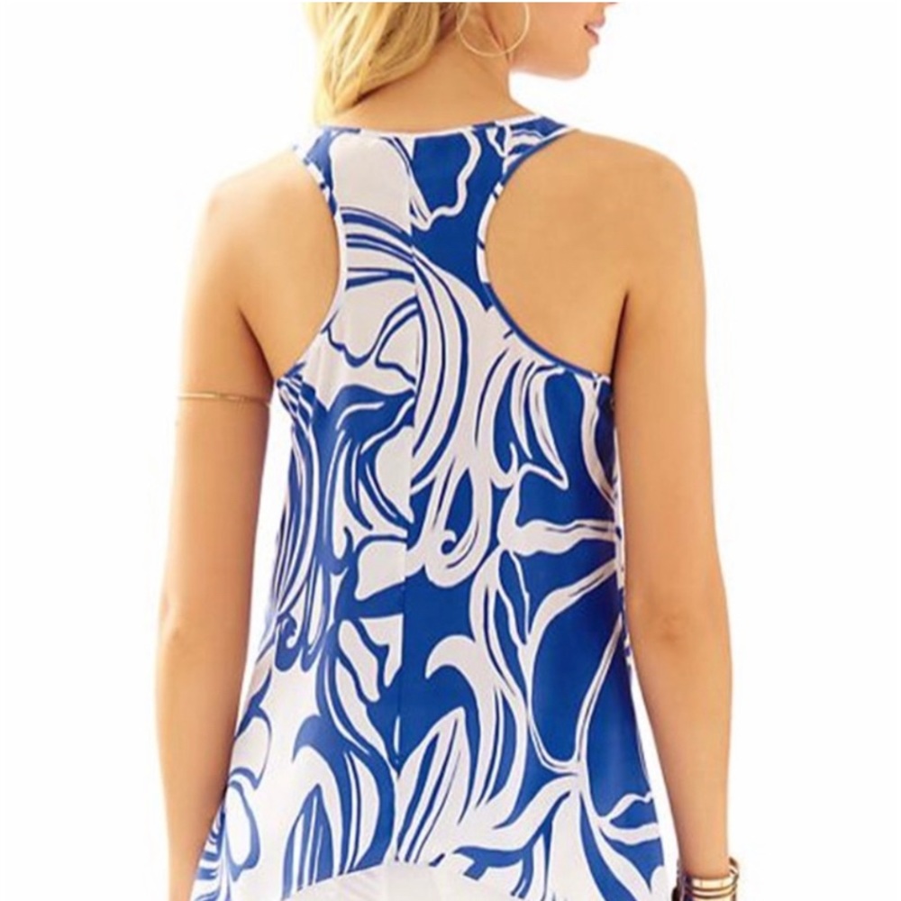 Lilly Pulitzer Blue and White Printed Scoop Neck Tank - Picture 2 of 8